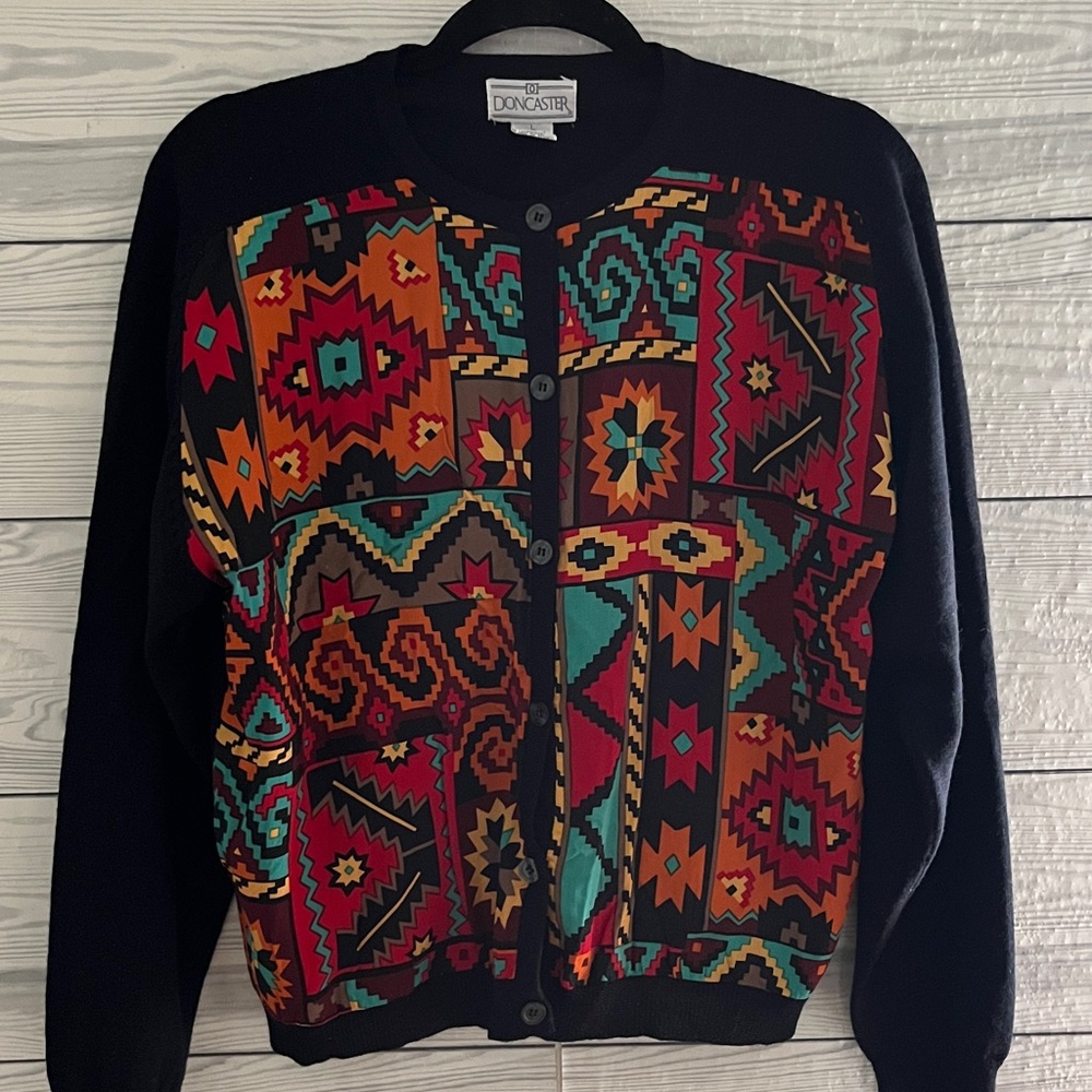 Doncaster Vibrant Multicolor Geometric Cardigan L